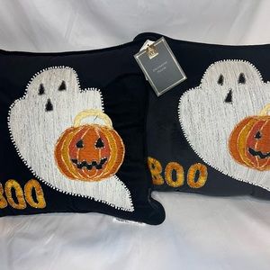 Decorative beaded Halloween throw pillows ghost pumpkin boo decor